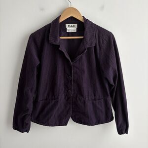 Flax Jacket Womens Small Purple Cotton Corduroy Button Up Blazer Jacket Pockets